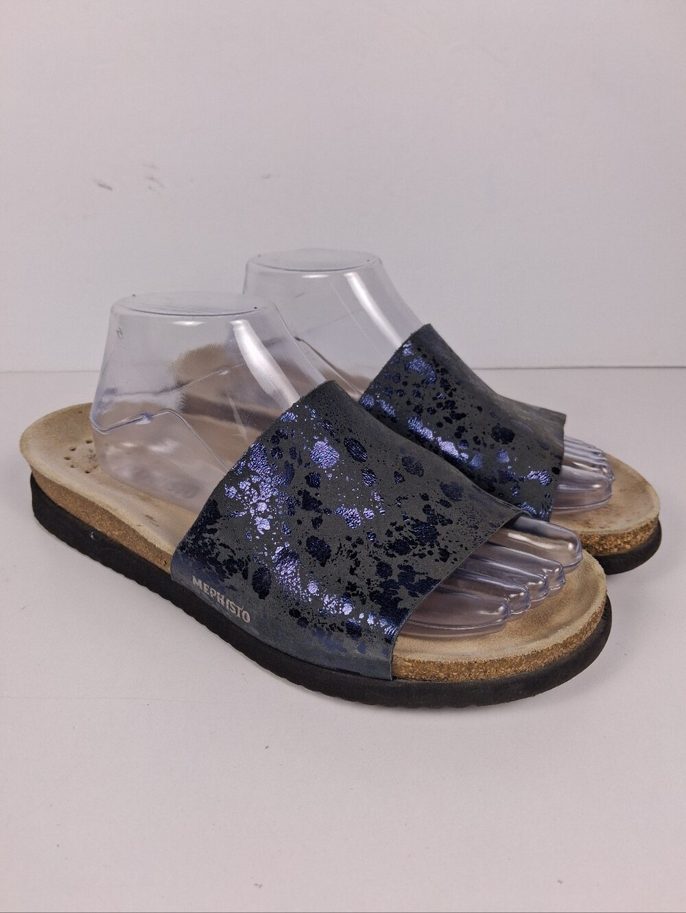Mephisto Hanik Slide Sandals Womens EU 41 US 11 Iridescent Blue Leather Comfort